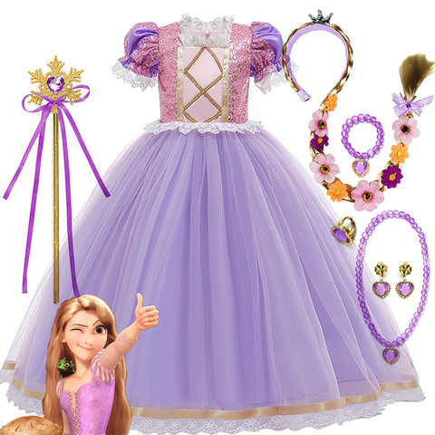 Платье принцессы Рапунцель из Диснея, костюмы для девочек, наряд для девочек, карнавальвечерние вечернее платье, детская одежда для косплея и Хэллоуина 1005004478738482