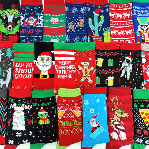 Новые рождественские мужские носки 2023 новый год забавная Рождественская елка снежинка Санта Клаус Лось снег из хлопка 1005004548162334