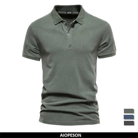 Рубашка-поло AIOPESON мужская с отложным воротником, хлопок 100%, короткий рукав, Повседневная модная уличная одежда, Однотонная футболка 1005004551295405