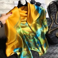 Желтые и зеленые шарфы BYSIFA, женские шарфы, шаль, Модная элегантная модель, Осень-зима, брендовый шелковый шарф, хиджаб 1005004617365076