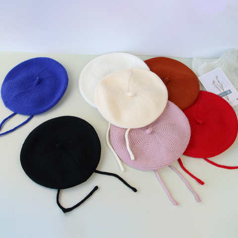 Детский берет, шапка, Осень-зима, вязаные теплые детские шапки, однотонная детская шапка художника для девочек 1005004622491770