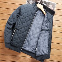 Осенне-зимние мужские куртки, Модная приталенная хлопковая стеганая куртка, меховая льняная теплая утепленная куртка-бомбер, пальто с воротником-стойкой 2022 1005004663042953