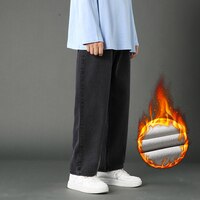 Мужские утепленные джинсы с флисовой подкладкой, Свободные повседневные теплые прямые брюки с широкими штанинами, черные джинсы в Корейском стиле для студентов и пар, новинка зимы 2022 1005004665980376