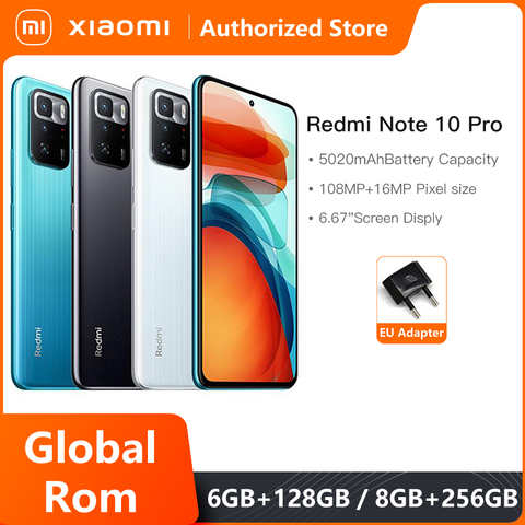 Сотовый телефон Xiaomi Redmi Note 10 Pro с глобальной прошивкой, 128 Гб/256 ГБ, 1100 дюймов, Восьмиядерный, 120 Гц; FHD + дисплей, камера 64 мп, 5000 мАч 1005004671627756