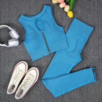 Женский спортивный костюм LZYVOO для йоги, синие топы на молнии, леггинсы для фитнеса и тренировок, эластичный комплект из 2 предметов 1005004679295469