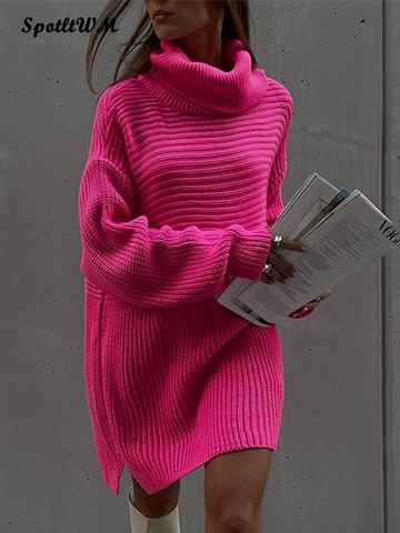 Женский осенне-зимний Повседневный пуловер большого размера с длинным рукавом, джемперы 2022, элегантные теплые платья-свитеры 1005004719355057