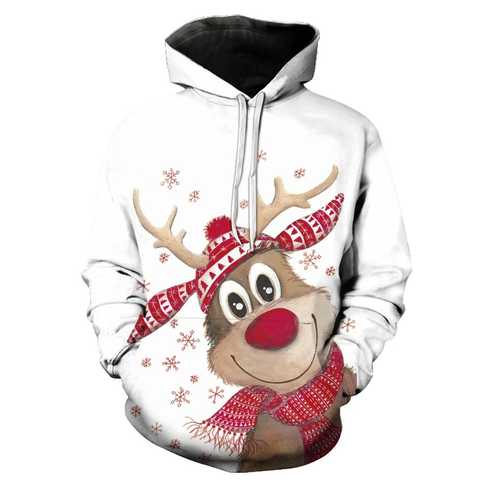 Свитшот с капюшоном и принтом рождественского оленя, мужские и женские толстовки для отдыха, модный красный пуловер в стиле хип-хоп, осенняя одежда y2k 1005004780708822
