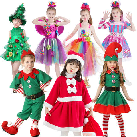 Новый Рождественский костюм для маленьких девочек и мальчиков, детский Косплей Санта-Клаус, красно-зеленое конфетное платье на новый год 1005004781761774