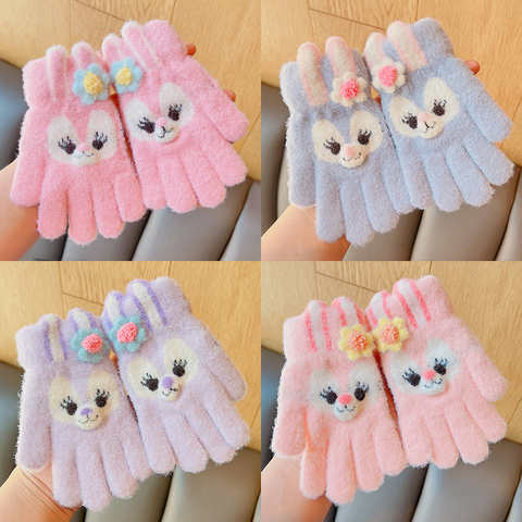 Зимние новые милые мягкие трикотажные перчатки из мультяшной пряжи для маленьких девочек теплые перчатки для детей милые перчатки с пятью пальцами детские модные перчатки 1005004799915578