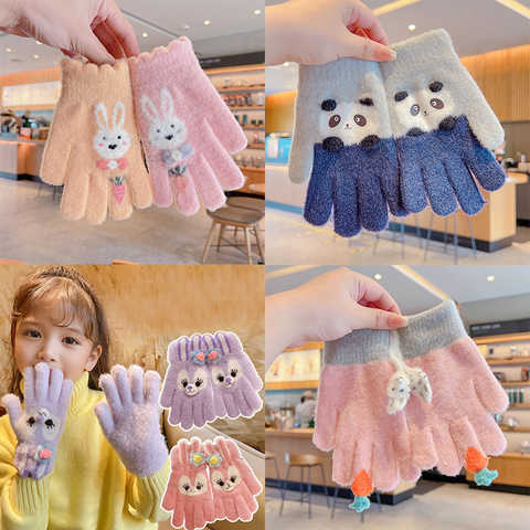 Зимние новые милые мягкие трикотажные перчатки из мультяшной пряжи для маленьких девочек теплые перчатки для детей милые перчатки с пятью пальцами детские модные перчатки 1005004803311922