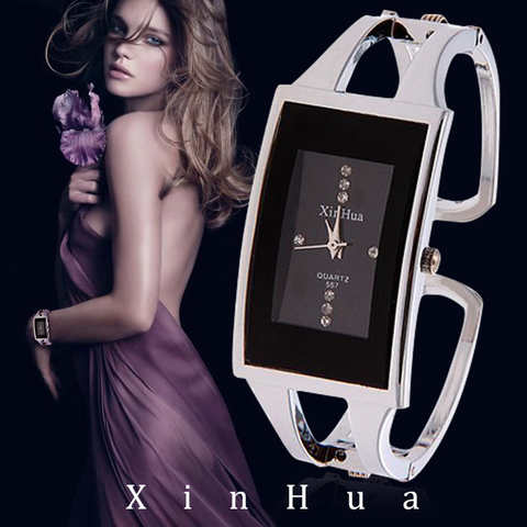 Женские часы-браслет XINHUA, кварцевые наручные часы с кристаллами, серебристые, повседневные, Прямая поставка, браслет из нержавеющей стали 1245150727
