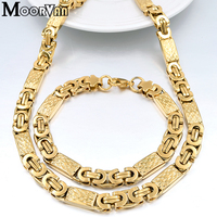 Мужской комплект ювелирных изделий Moorvan золотого цвета, ожерелье/браслет длиной 55 см/22 см, модный аксессуар VBD022 2050795310