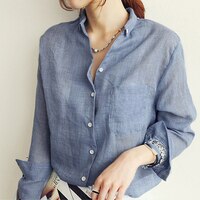 Рубашка женская льняная с длинным рукавом, модный топ, белая блузка в Корейском стиле, одежда на лето, 2022 32378975922