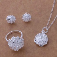 Ювелирные наборы, серебристые женские серьги, кольца, AT189, простые ожерелья 32379437300