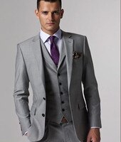 Новое поступление, изготовленный на заказ Светло-серый костюм из пиджака, мужской костюм, приталенные свадебные костюмы, мужские серые смокинги для жениха (пиджак + брюки + жилет + галстук) 32460619414