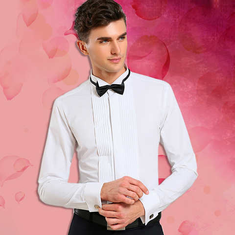 Мужская рубашка под смокинг Wingtip, белая и черная рубашка с длинными рукавами, французскими манжетами и галстуком-бабочкой, для свадьбы 32477624277