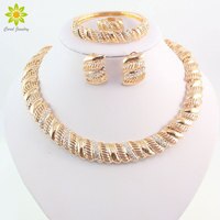 Винтажные африканские Ювелирные наборы с кристаллами для женщин Свадебные аксессуары золотого цвета ожерелье браслет серьги кольцо набор 32528130081