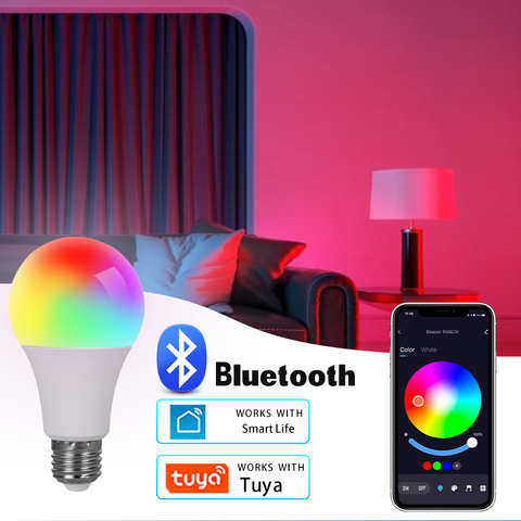 15 Вт E27 RGB светодиодный светильник, лампочка Bluetooth 4,0 Tuya, умный светильник, лампа, меняющая цвет, диммируемая, для дома для отеля для бара, спальни, Декор, AC85-265V 32666107979
