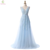 Женское вечернее платье SSYFashion, голубое кружевное платье с V-образным вырезом, на завязках, с открытой спиной 32708423120