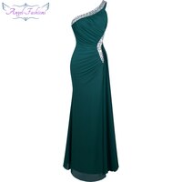 Angel-fashions, украшенное бисером плечо, шелковое платье со складками, вечернее платье vestido de noiva 411, зеленое 32715482284