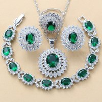Коллекция 925 года, роскошные свадебные большие ювелирные наборы из Дубая с зеленым кубическим цирконием, бриллиантовое ожерелье, браслет и кольцо 32726074982