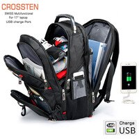 Прочный Рюкзак Crossten для 17-дюймового ноутбука, дорожная сумка 45 л, сумка для колледжа, USB-порт для зарядки, водостойкая, многофункциональная швейцарская 32730995212