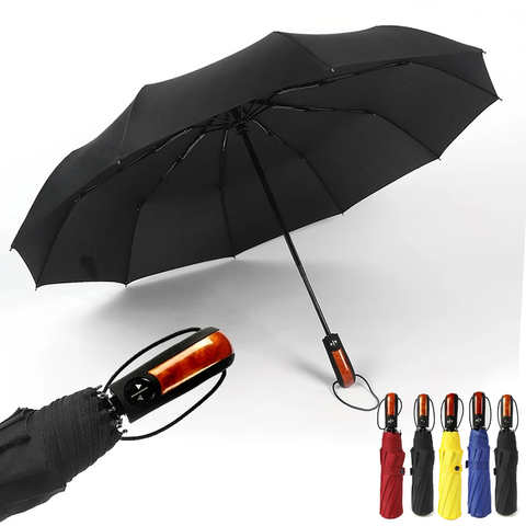 Складной автоматический зонт от дождя для женщин и мужчин, компактный Ветрозащитный Зонт с деревянной ручкой для путешествий, с автоматическим открыванием и закрытием зонтов 32776110133