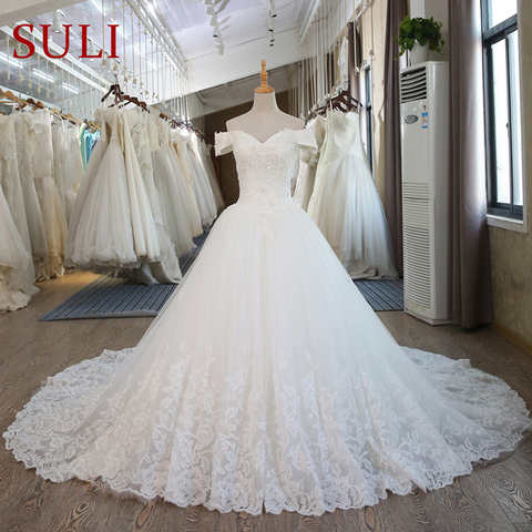 SL-100 реальные фотографии, Белое Бальное Платье, Свадебное винтажное мусульманское кружевное свадебное платье, размера плюс принцесса с рукавом 32791331480