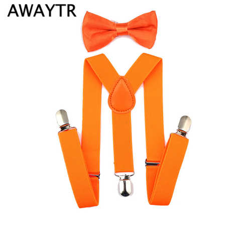 Детские подтяжки с галстуком-бабочкой AWAYTR, набор эластичных подтяжек желтого, оранжевого, зеленого цветов для мальчиков и девочек, подарок на свадьбу и вечеринку 32800006902