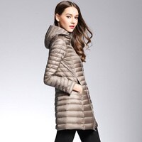 Женское весеннее-осеннее мягкий хлопковое пальто длинная куртка с капюшоном пуховик из белого утиного пуха одноцветная Легкая куртка переносное пальто 32808026816