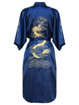 Размера плюс XXXL китайская мужская вышивка домашний халат с изображением дракона традиционная Мужская пижама ночная рубашка темно-синее кимоно банная рубашка с поясом 32815987183