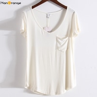 HanOrange Модальная летняя Свободная Женская футболка с коротким рукавом, v-образным вырезом, однотонная Мягкая футболка черного/серого/белого/бежевого цвета 32821687550