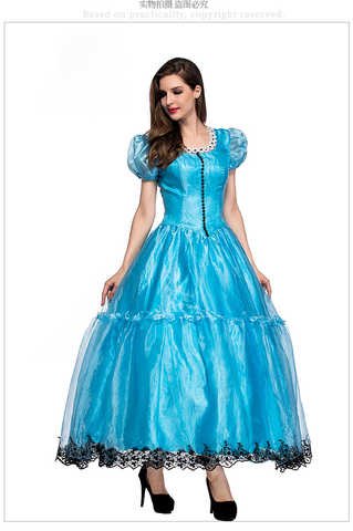 Костюмы принцессы на Хэллоуин, Женский костюм для взрослых из Алисы, карнавальный костюм, синее платье, косплей-костюм для девочек 32829411314