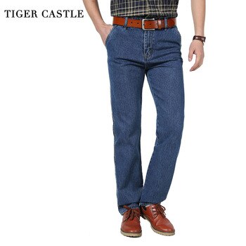 Мужские повседневные джинсовые брюки TIGER CASTLE, 100% хлопок, с высокой талией, мужские прямые джинсы, джинсовые комбинезоны, мужские Классические Осенние мужские брюки 32831266515