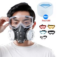 Новая Пылезащитная маска респиратор двойной фильтр полумаска для лица с защитными очками для плотника строителя полировка пыленепроницаемый + 10 фильтров 32832119710