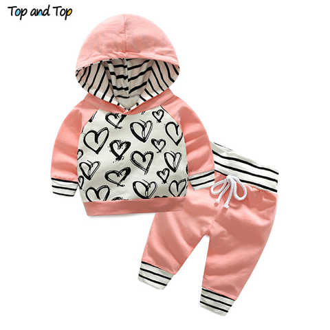 Топ и топ, модная Милая Одежда для новорожденных девочек, толстовка с капюшоном, полосатые штаны, комплект из 2 предметов, хлопковый детский спортивный костюм 32834476985