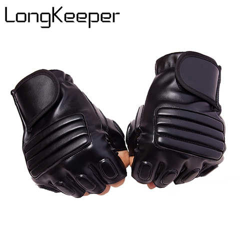 Мужские кожаные перчатки Long Keeper, тактические митенки без пальцев, для вождения, фитнеса, черные 32836071599