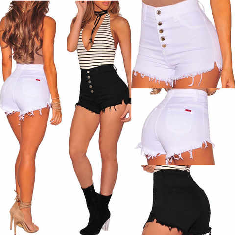 Женские джинсовые мини-шорты с завышенной талией 32836209572