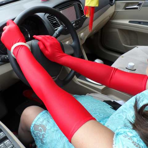 Перчатки EFINNY Длинные атласные для вождения, классические эластичные митенки для пальцев, черные, белые, красные, серые 32840425885