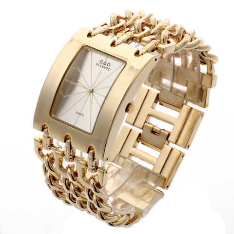 Часы G & D женские кварцевые, роскошные золотистые наручные, с браслетом 32843533926