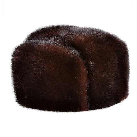 Мужская шапка-бомбер из натурального меха норки, Черная/коричневая теплая шапка из натурального меха Мартена, лучший подарок для папы, для зимы, 2023 32845966863