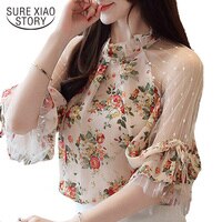 Модные женские блузки 2022 Женские Блузки кружевная шифоновая блузка с цветочным принтом женские топы и блузки 4068 50 32846510580