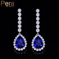 Классические большие серьги-капельки Pera из фианита серебряного цвета, ювелирные изделия для женщин, Длинные королевские синие серьги для свадебной вечеринки E328 32851076965