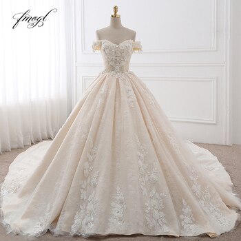 Женское свадебное платье со шлейфом Fmogl, винтажное кружевное бальное платье с бисером и цветочной аппликацией, бальное платье невесты 32851759084