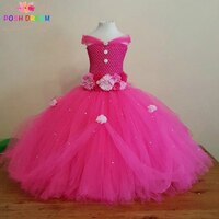 Шикарное красивое ярко-розовое платье принцессы с юбкой-пачкой детское Бальное Платье Со стразы для девочек, идеально подходит для свадьбы, платья с цветами для девочек 32852041192