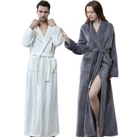 Очень длинные зимние фланелевые банные мужские халаты большого размера для любителей кораллового флиса, женские вязаные вафельные кимоно, банный Халат 32858509955
