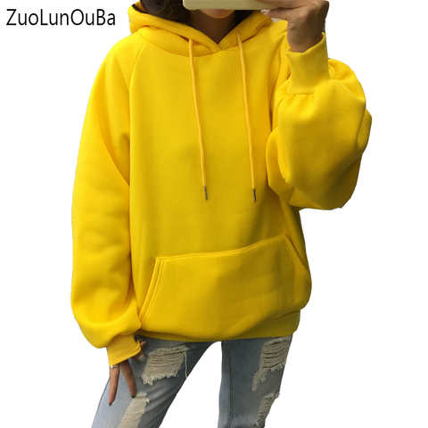 Толстовка Zuolunouba женская с флисовой подкладкой, повседневный свитшот с длинным рукавом, желтый пуловер для девушек, свободное плотное пальто с капюшоном, зима 2023 32858613080