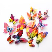Новый стиль, 12 шт., двухслойные 3D бабочки, наклейки на стену, домашний декор для комнаты, бабочки для свадебного украшения, магнит, наклейки на холодильник 32860261703