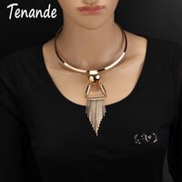 Tenande панк большой эффектный Полосатый треугольник кисточка ожерелье и подвески для женщин простой стиль украшения для ночного клуба Bijuterias Colar 32863304925