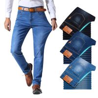 Мужские джинсы в классическом стиле Brother Wang, повседневные Стрейчевые облегающие джинсовые брюки синего и черного цветов, светильник 32864708892